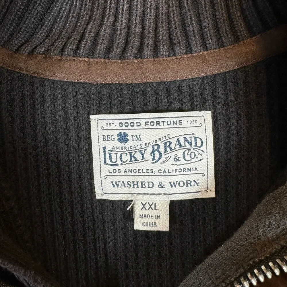 Lucky Brand Mens Washed & Worn Cotton Waffle Knit Sweater XXL Black Quarter Zip